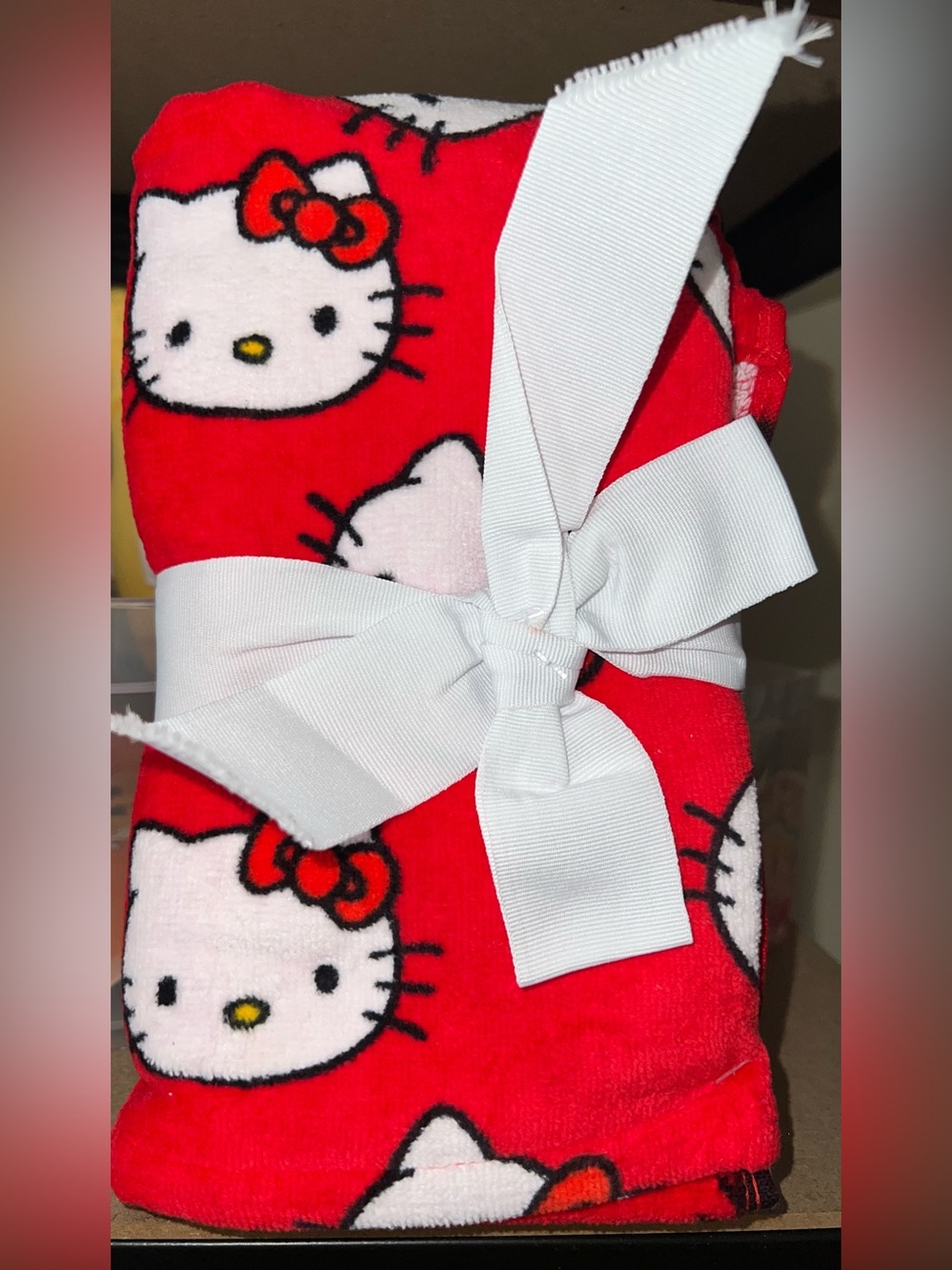 Hello Kitty Hand Towels Red Background Faces Heads Set Of 2 - NEW